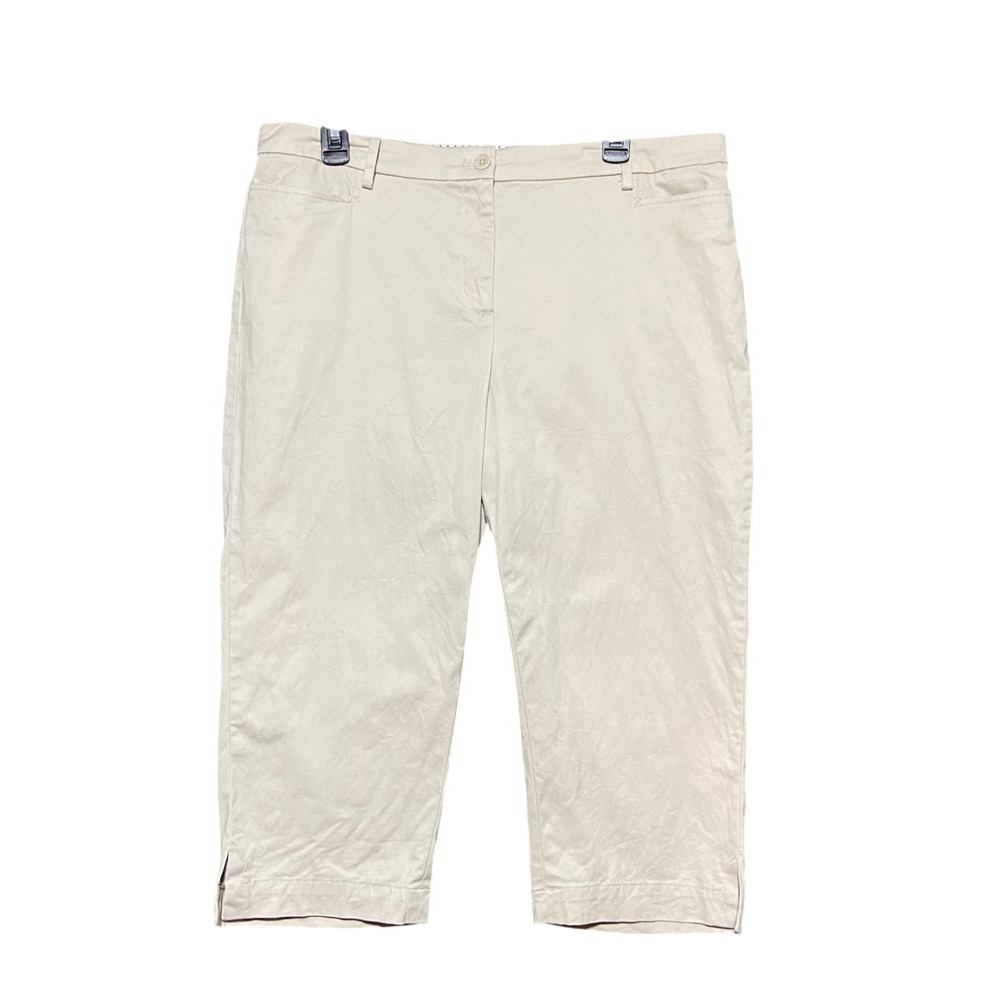 Talbots Perfect Skimmer Pants Petite 14P Beige Khaki Cotton Blend Cropped Capri